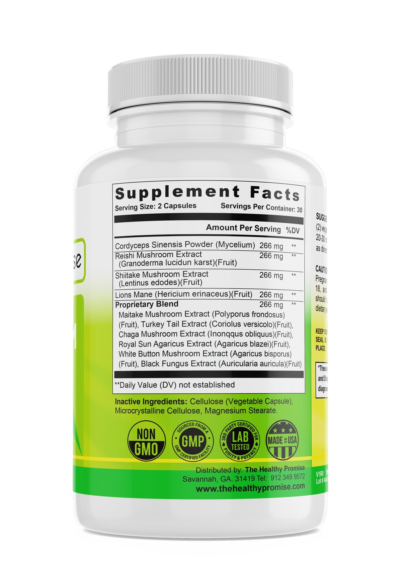 the healthy promise mushroom 10x immune dietary vitamin bottle supplement facts