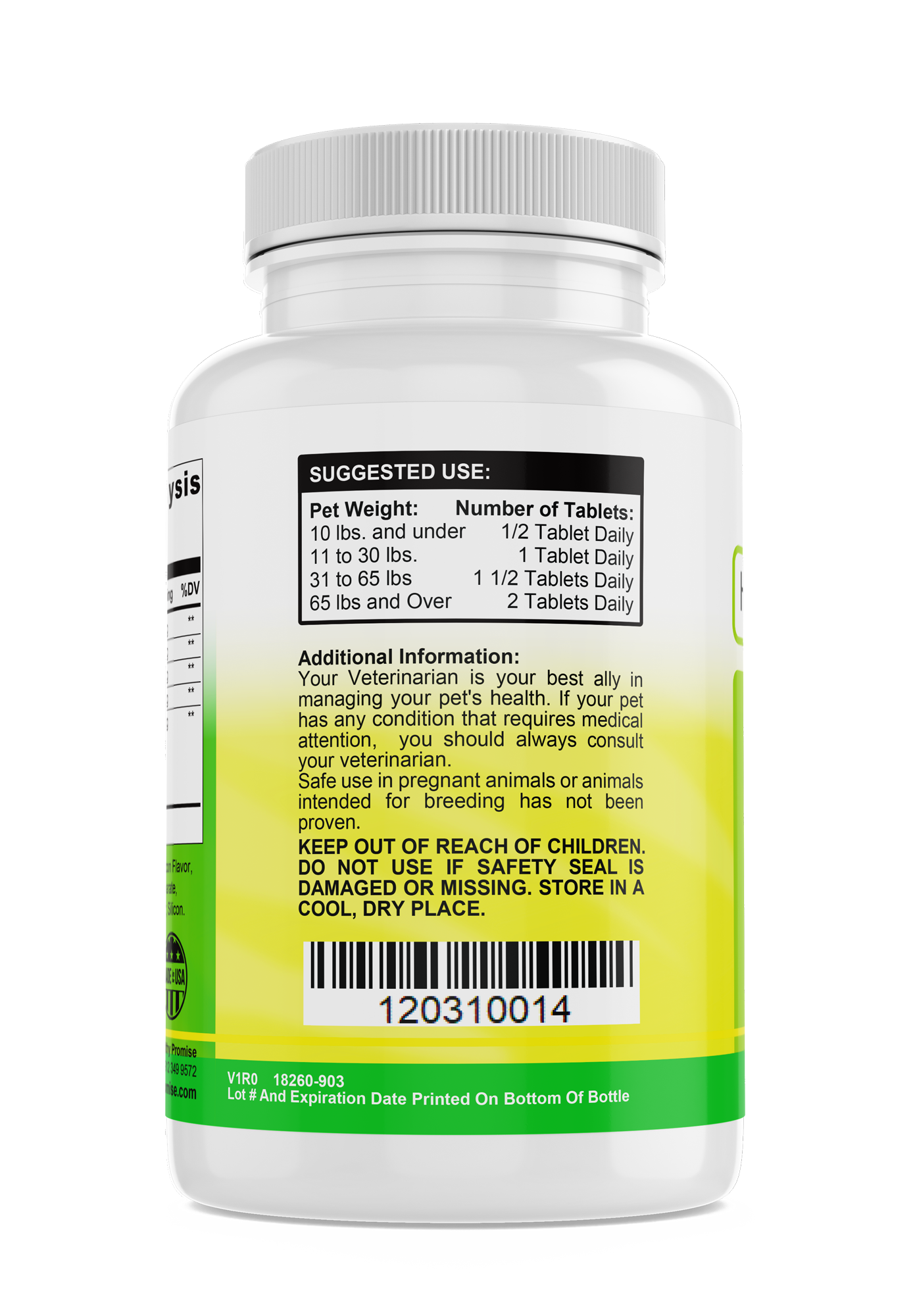 the healthy promise pet hip joint turmeric dietary vitamin supplement bottle suggested use