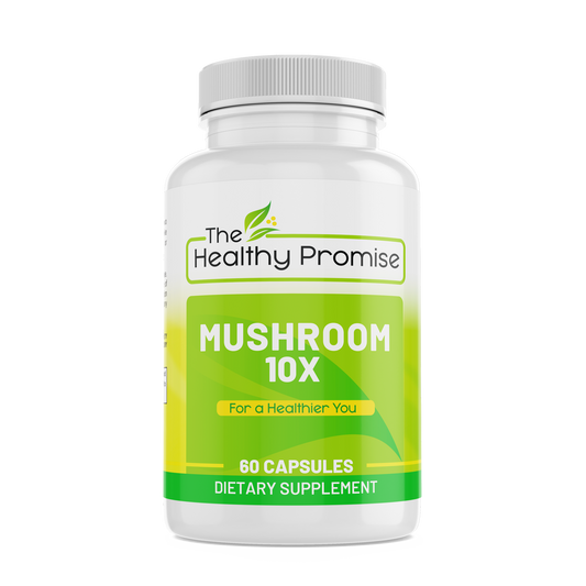 the healthy promise mushroom 10x immune dietary vitamin supplement bottle front view