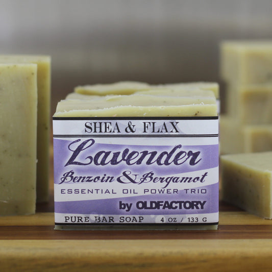 Handcrafted Soap - Shea & Flax - Lavender, Benzoin, Bergamot - 3 Pack